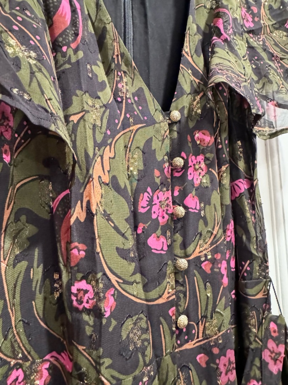 Anthropologie Ett Twa Metallic Floral Brenda Jumpsuit Green Wedding Guest Party - Picture 10 of 16